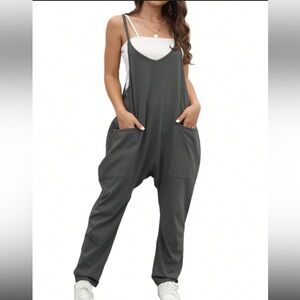 Women's Dark Gray Relaxed Fit Jumpsuit - Size 10